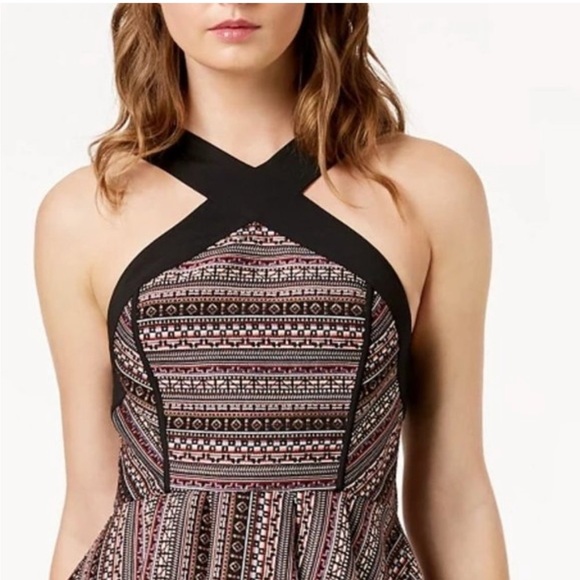 NEW BCBGENERATION Black Jacquard Fit & Flare Halter Dress - Picture 3 of 12